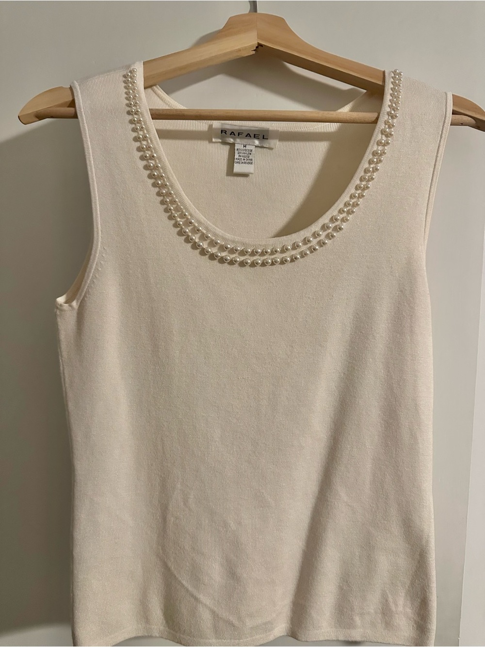 RAFAEL Pearl-Trim Cream Tank Top